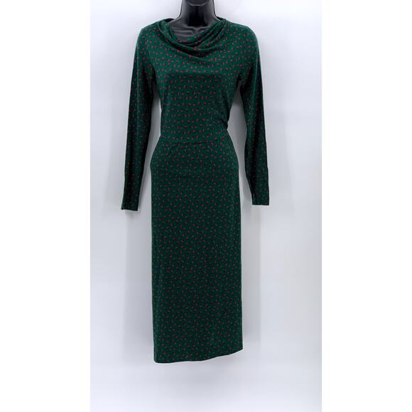 LORD + TAYLOR Women's Vintage Dark Green Floral Print Cowl-Neck Maxi Dress SZ 6 - Picture 1 of 12